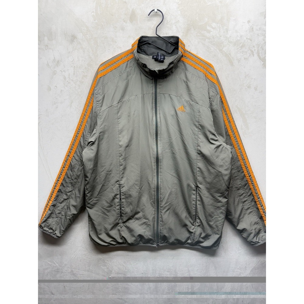 Y2K Adidas Clima365 Windbreaker Track Jacket Mens L Gray Orange Striped Retro
